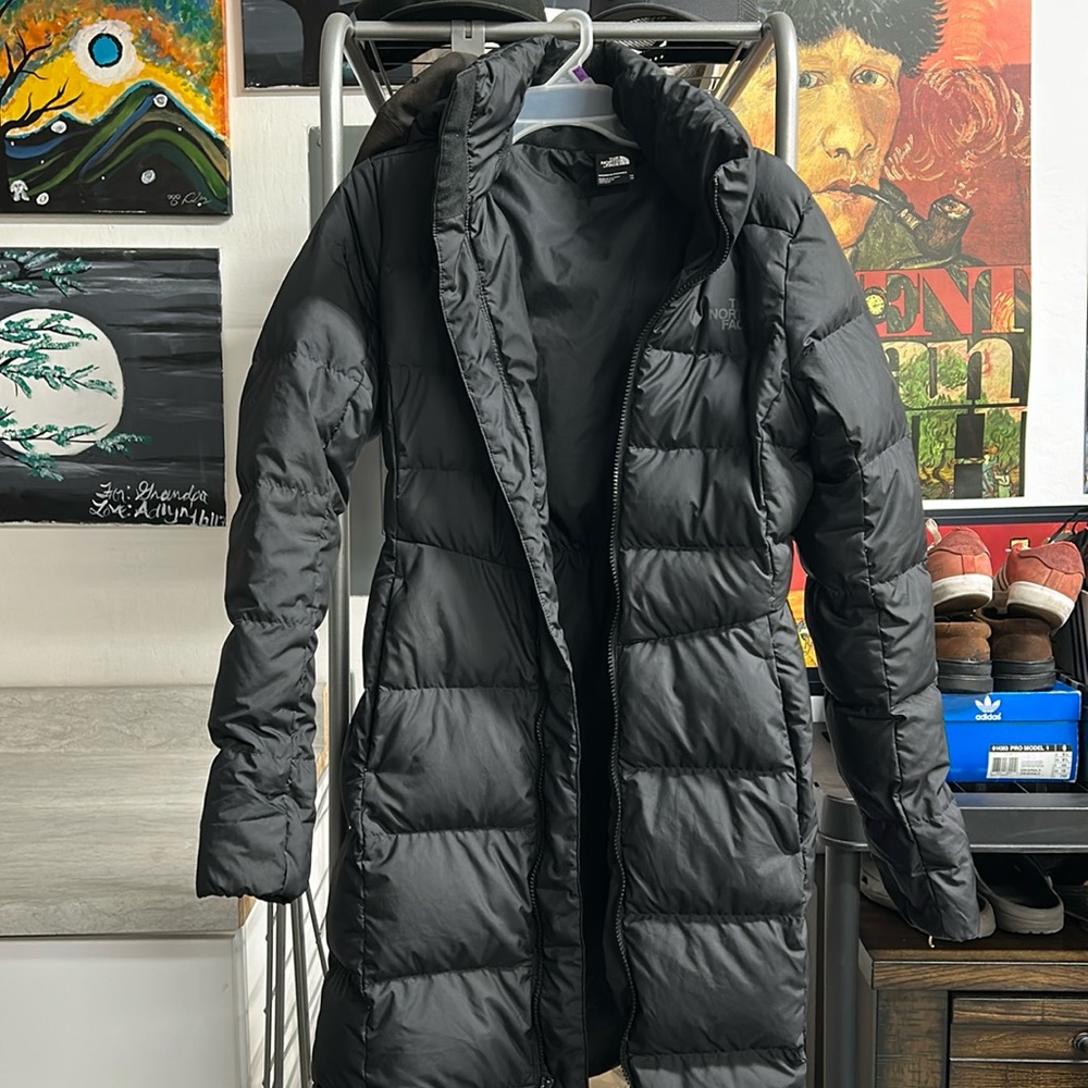 Black the north face winter jacket with removable hood